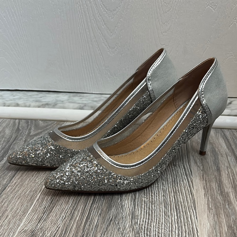 Elegant Silver Glitter Women's Heels
